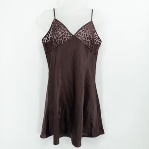Y2K Brown‎ Leopard Mesh Satin Slip Dress Large Nightie Lingerie Sheer Feminine
